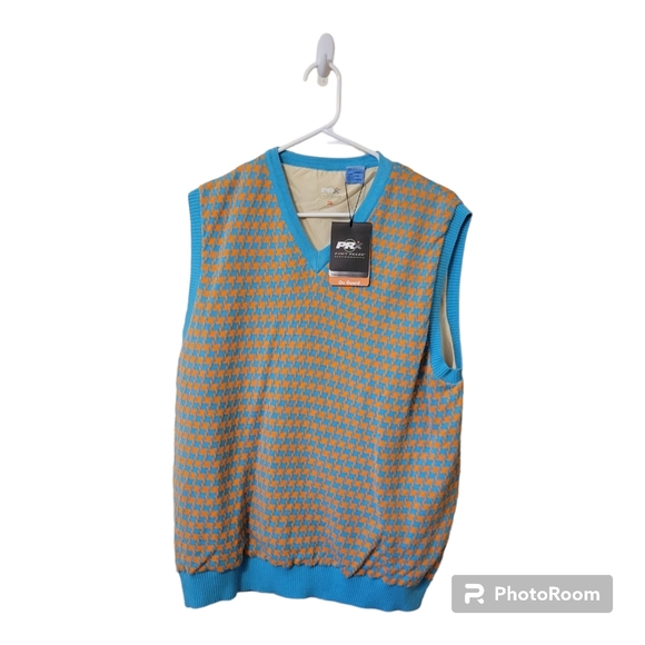 PRX Sz XL Pivot Rules Performance Blue Orange Houndstooth Pullover Golf Vest NWT - Picture 1 of 9